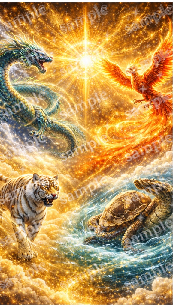 四神獣守護アート｜青龍・白虎・朱雀・玄武が集う、特別な一枚
