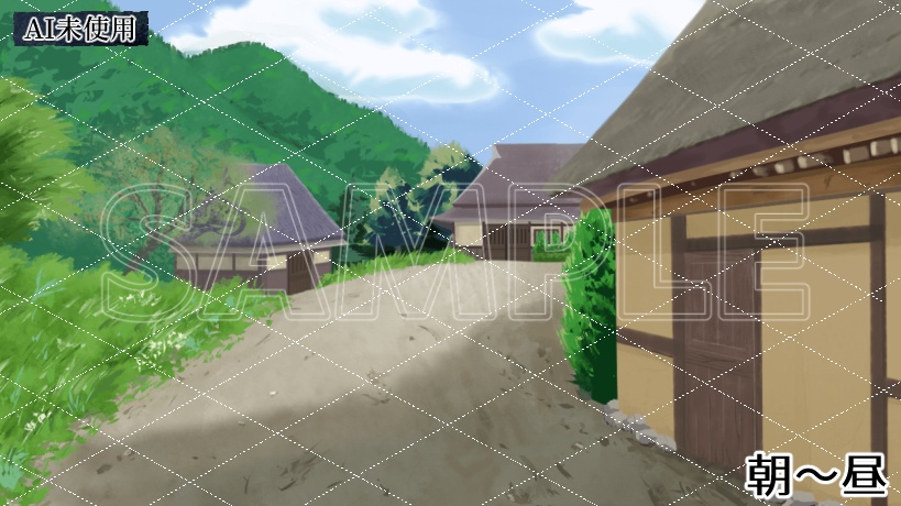 【背景素材】古風な村(朝~夜)