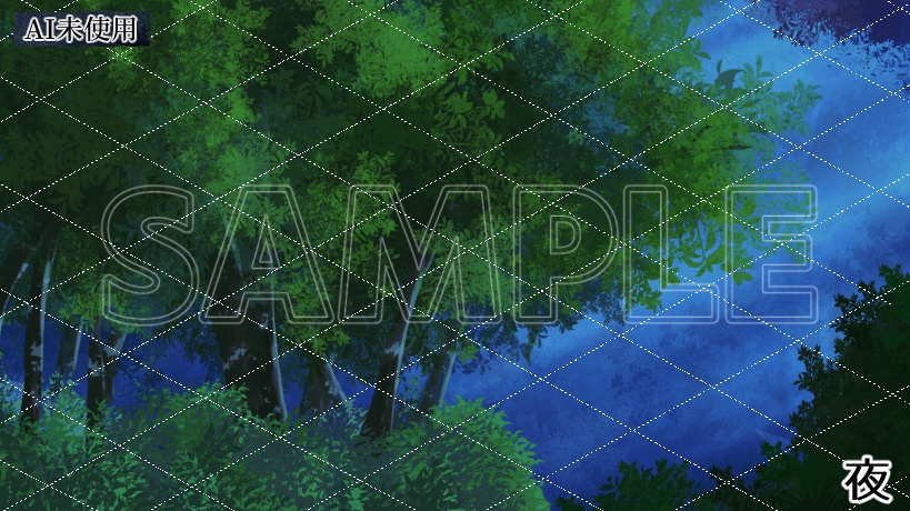 【背景素材】村外れの森(朝~夜)