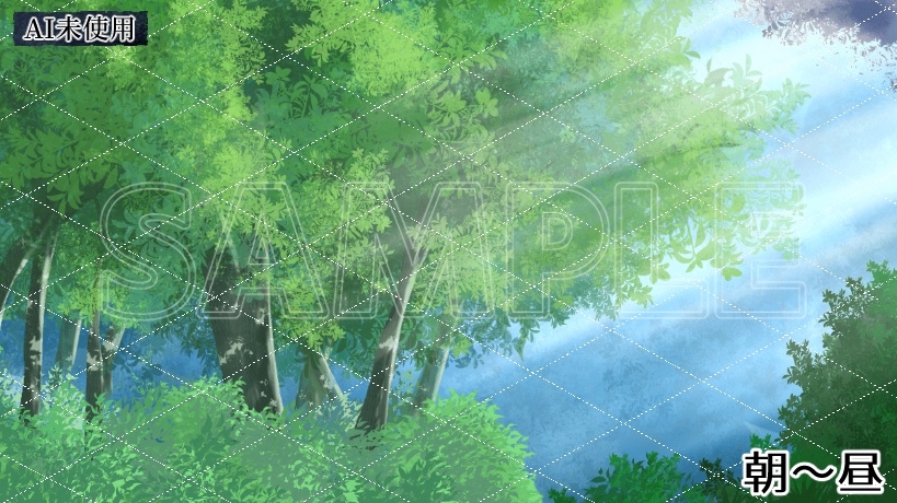 【背景素材】村外れの森(朝～夜)