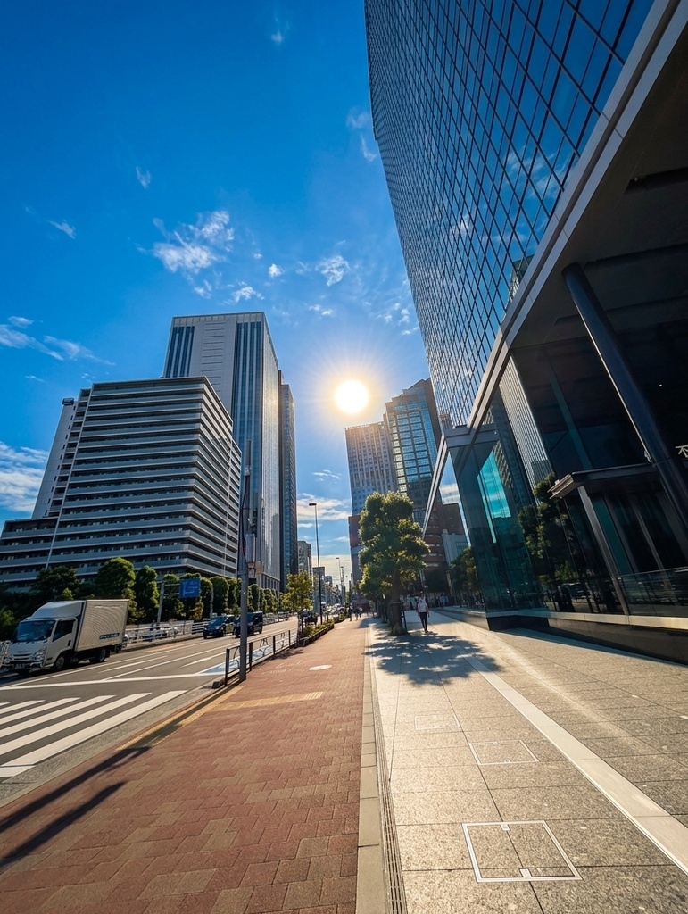 Modern Skyscrapers under Sunny Blue Sky