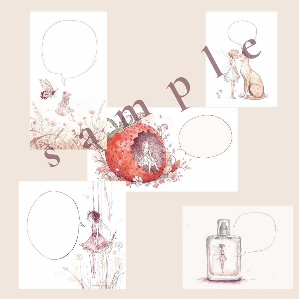 Fantasy Fine-Line Girl Series 吹き出し付きSNS背景セット（5種／透過あり・なし）