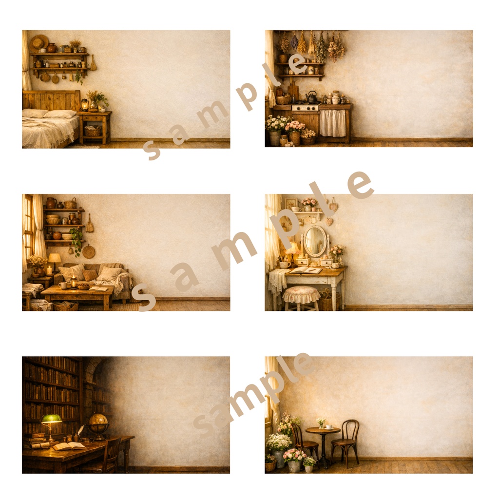 【6枚セット】右余白あり ナチュラルカントリー背景（1920×1080）