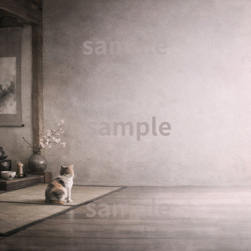 【6枚セット】右余白あり 和風背景×日本猫(1920×1080)