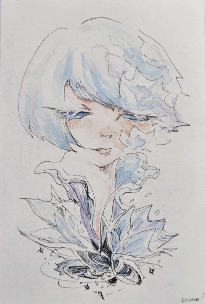 ドローイング原画「花と青」