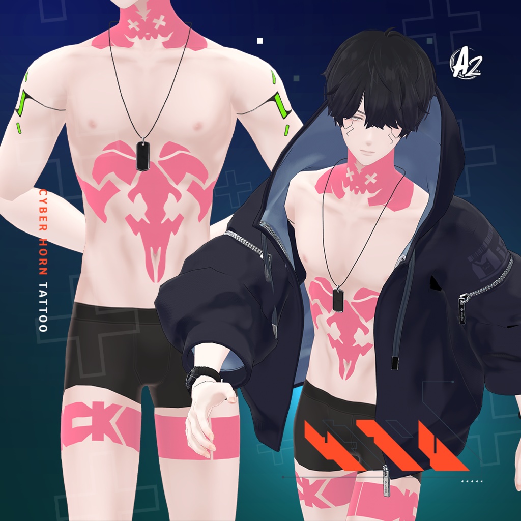 【電角装飾】•『Cyber Horn Tattoo Set』
