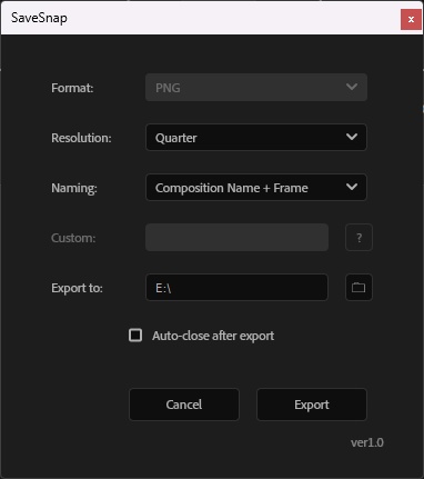 【After Effects スクリプト】SaveSnap スナップショット保存
