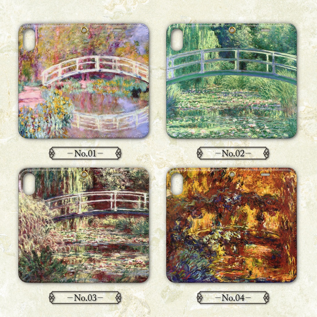 【全25種類】クロード・モネ|手帳型iPhoneケース(ベルト無し)