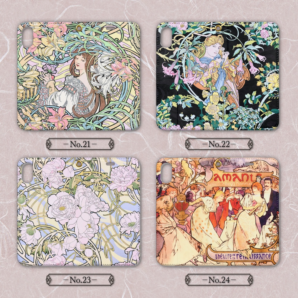 【全24種類】ミュシャ|手帳型iPhoneケース