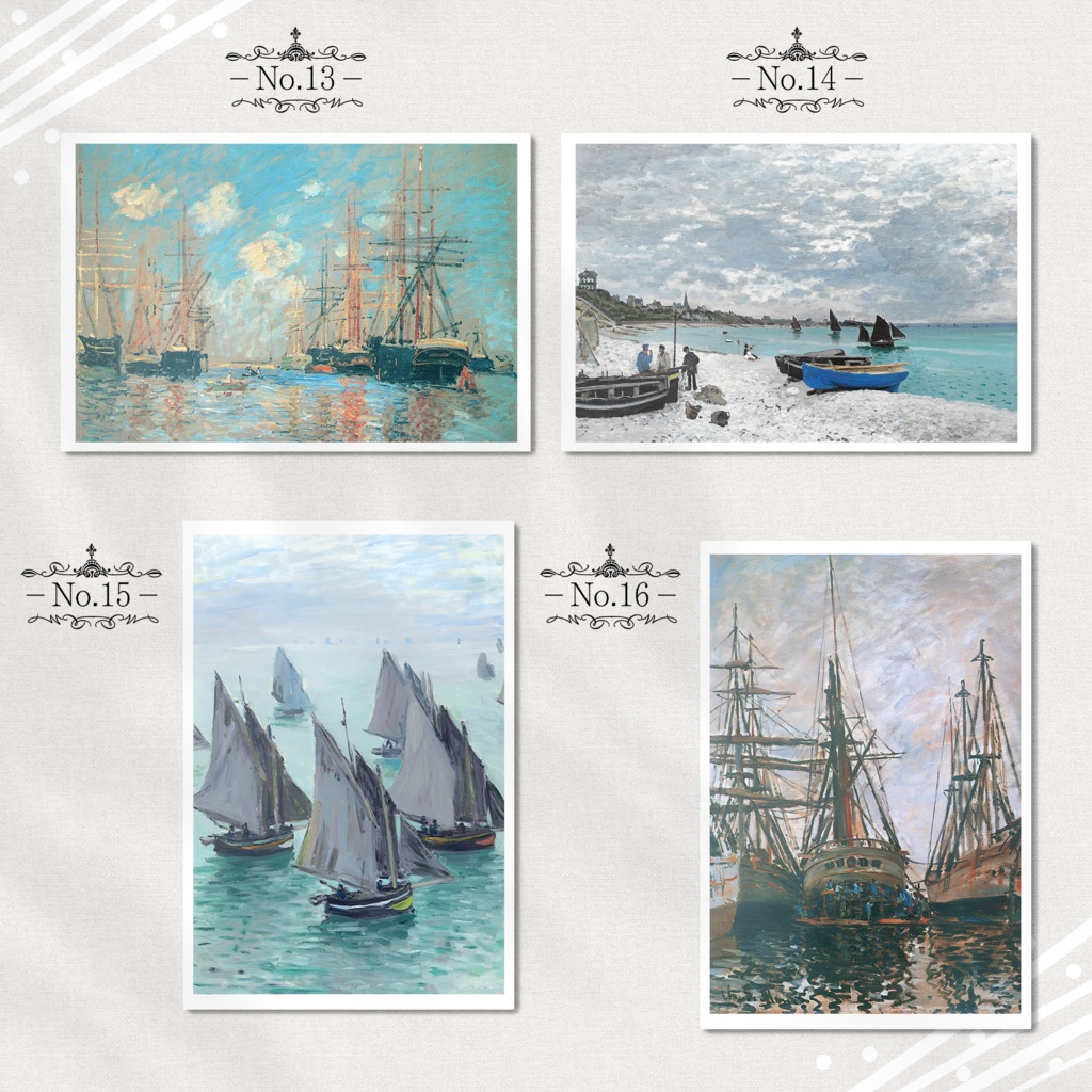 モネ『ポストカード|海/川/船.1』(16枚セット)