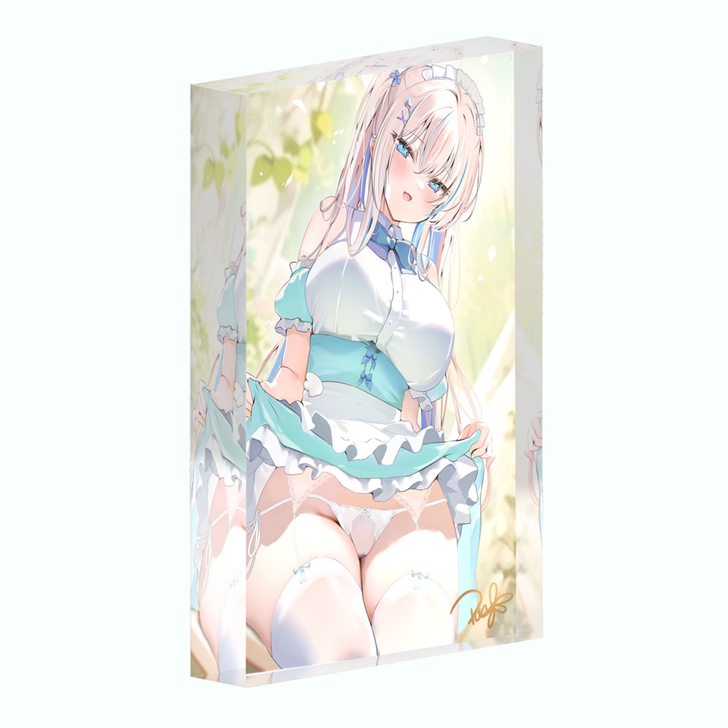 【受注生産】直筆サイン入りメイド白ギャルちゃんアクリルブロックセット