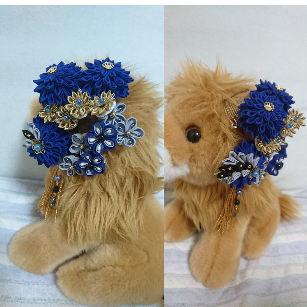 【三日月モデル】つまみ細工髪飾り