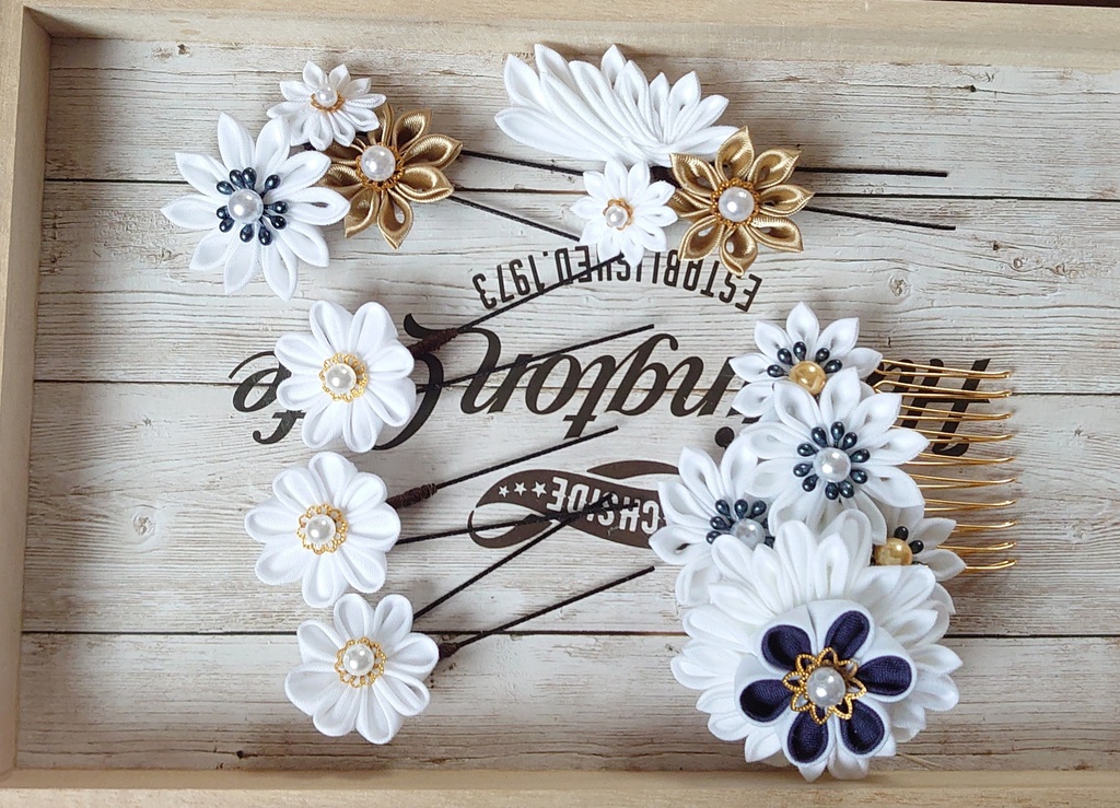 【鶴丸モデル】つまみ細工 コームセット