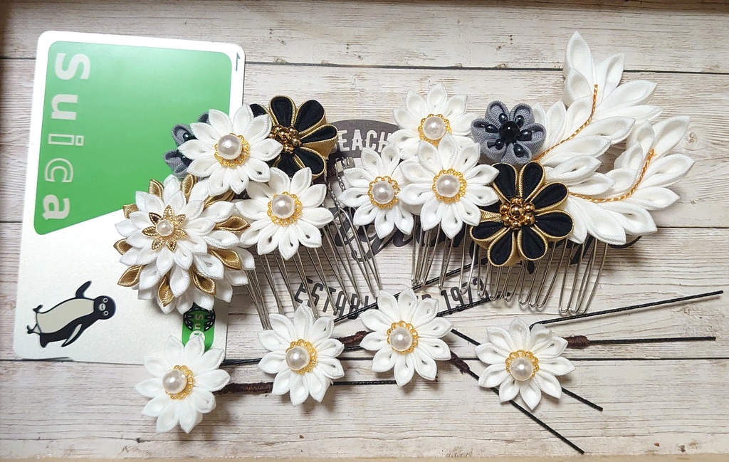 【鶴丸】つまみ細工ヘアアクセサリー