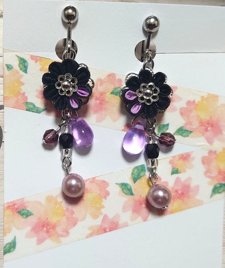 【三条源氏山姥切天江戸】つまみ細工ピアス・イヤリング