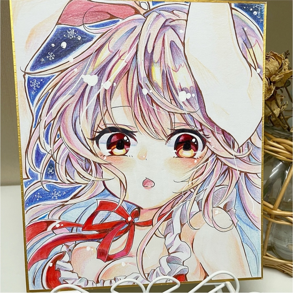 色紙 うどんげ サンタ クリスマス 手描きイラスト 同人 直筆 原画 鈴仙・優曇華院・イナバ