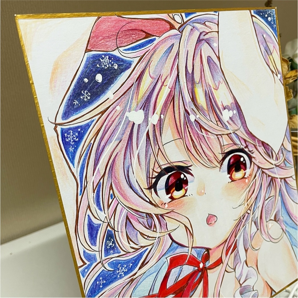 色紙 うどんげ サンタ クリスマス 手描きイラスト 同人 直筆 原画 鈴仙・優曇華院・イナバ