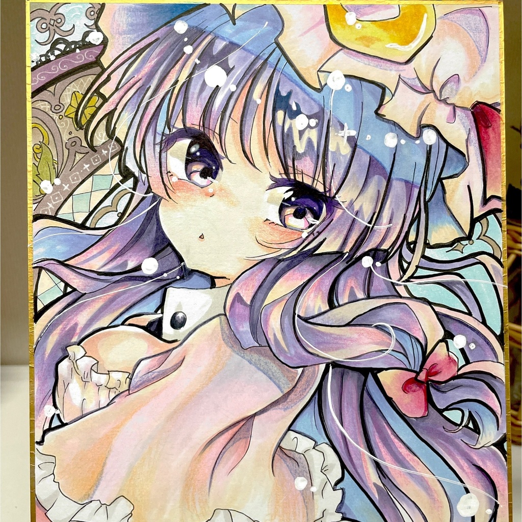 パチュリー イラスト 手描き 色紙 直筆 原画