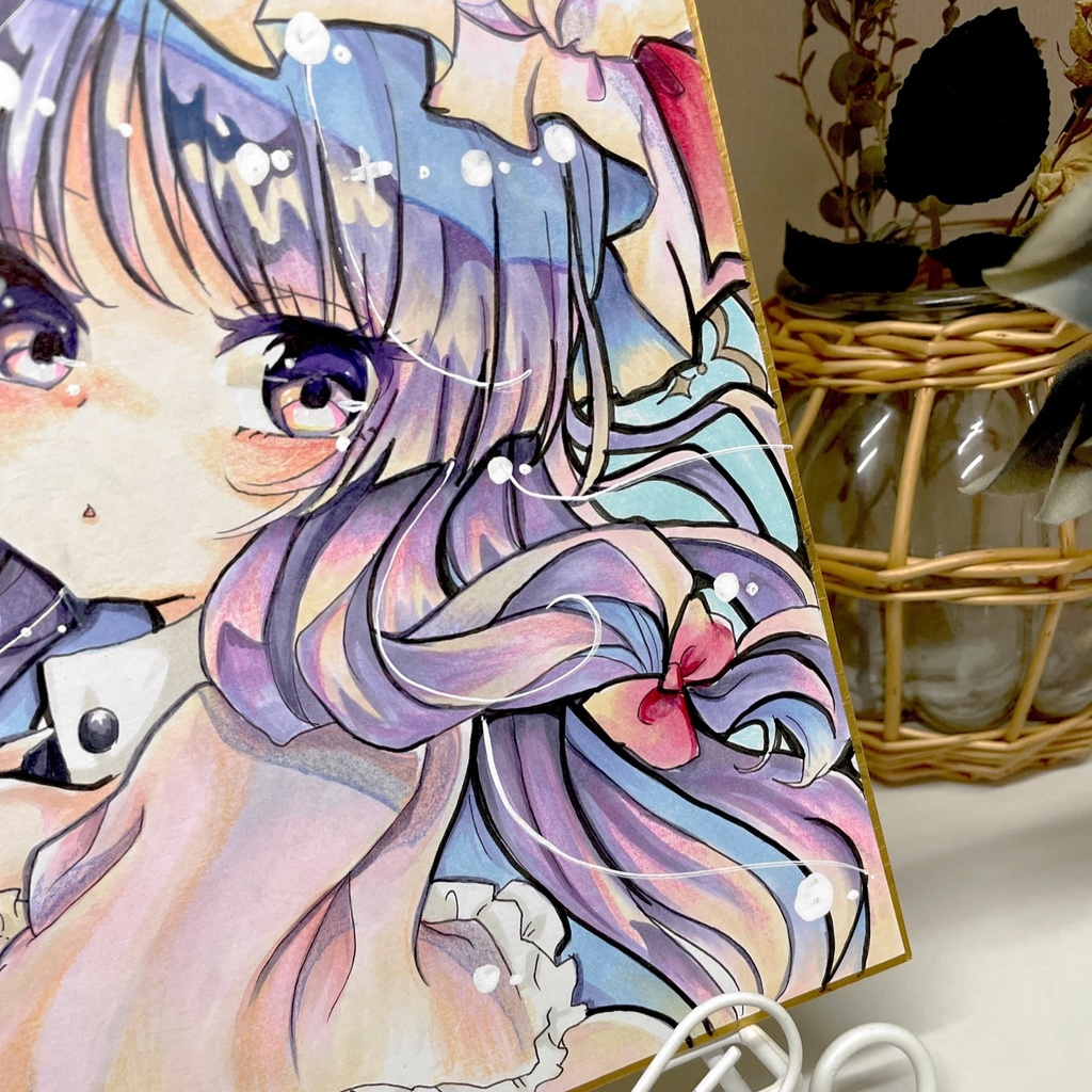 パチュリー イラスト 手描き 色紙 直筆 原画