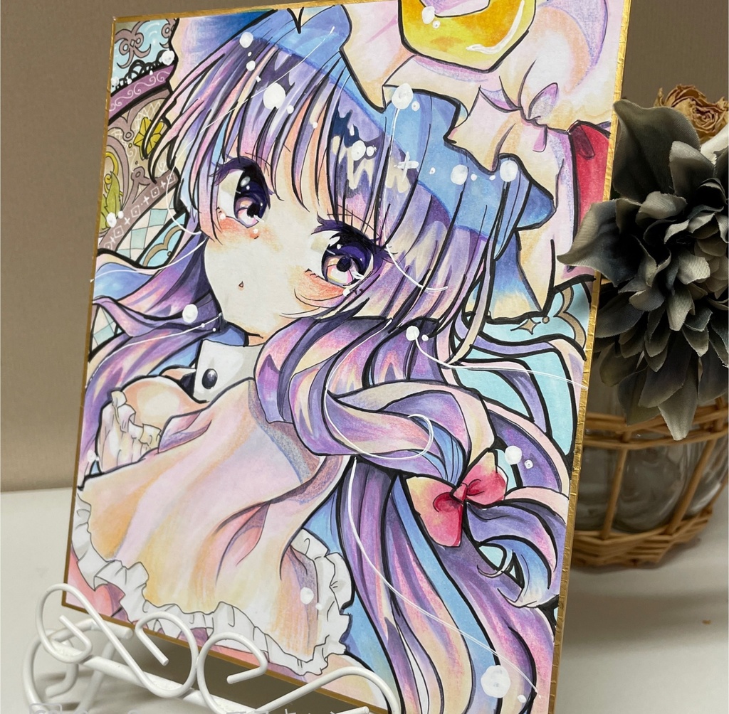 パチュリー イラスト 手描き 色紙 直筆 原画