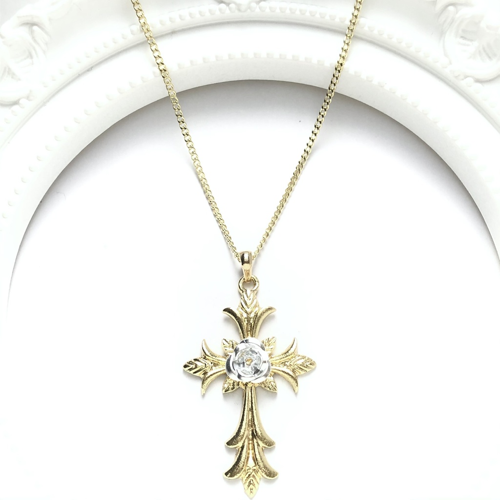 十字架と白の薔薇ネックレス