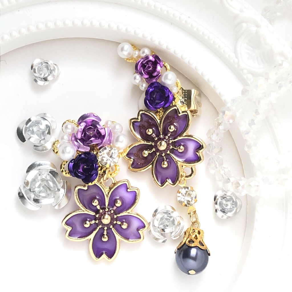 恋い焦がれた桜の紫イヤーカフイヤリング