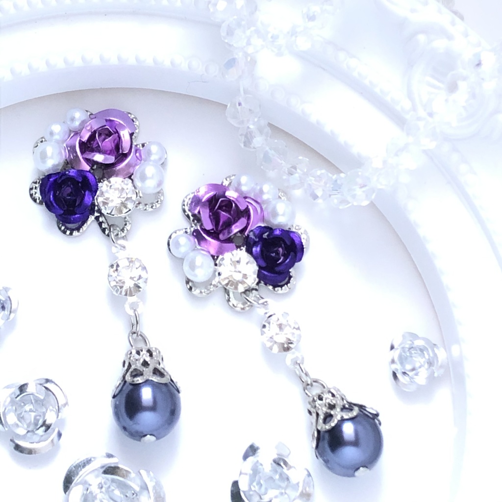 真珠と紫の箱庭ピアス