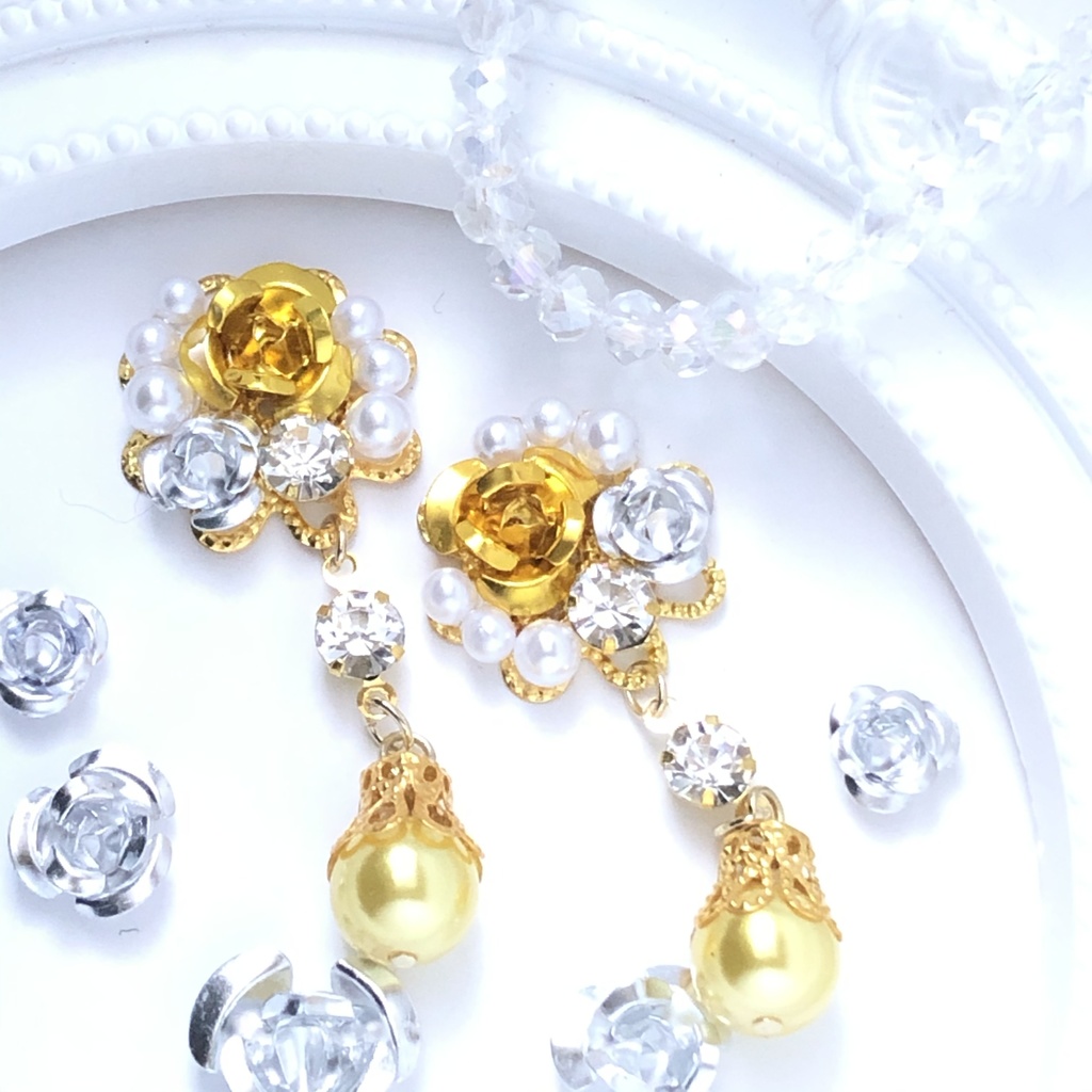 真珠と黄色の箱庭ピアス