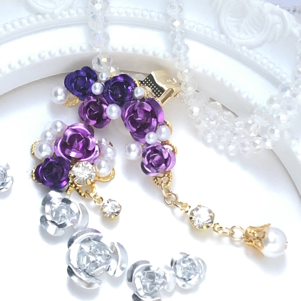 恋い焦がれた薔薇の紫イヤーカフイヤリング