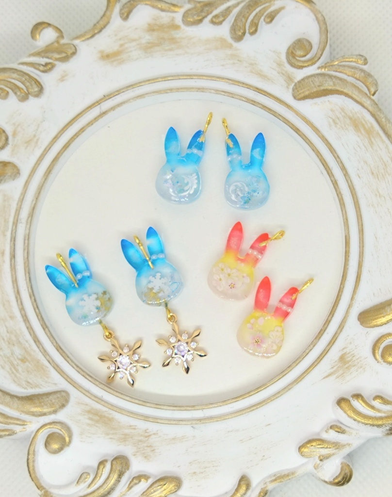 【オリジナル】雪兎と桜兎のイヤリング