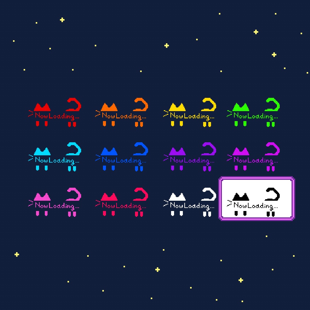 【配信素材】ローディング素材 ネコver 12色セット/無料版あり(白&黒)【ドット絵】