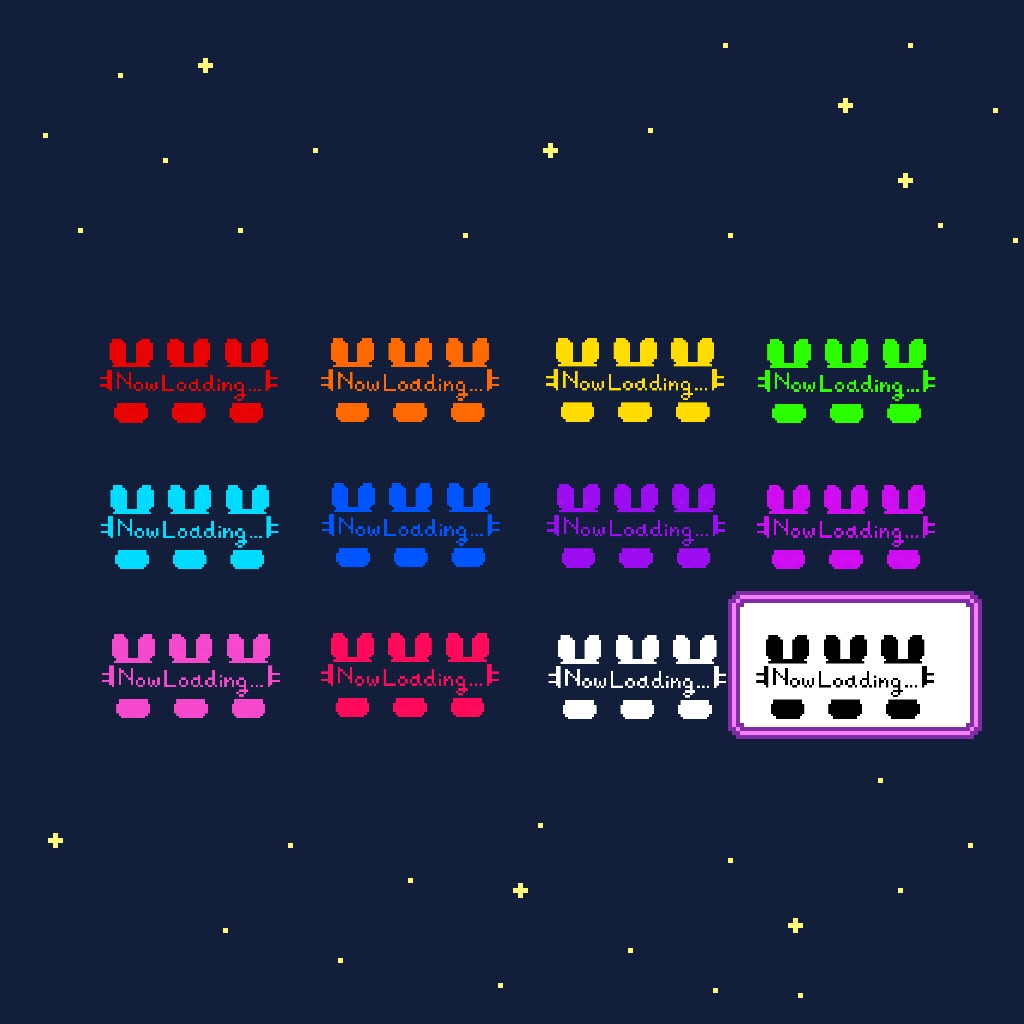 【配信素材】ローディング素材 ウサギver 12色セット/無料版あり(白&黒)【ドット絵】
