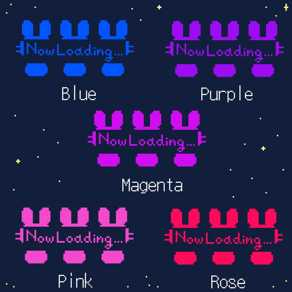 【配信素材】ローディング素材 ウサギver 12色セット/無料版あり(白&黒)【ドット絵】