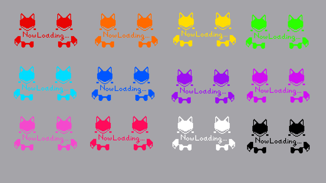 【配信素材】ローディング素材 キツネver 12色セット/無料版あり(白＆黒)【ドット絵】