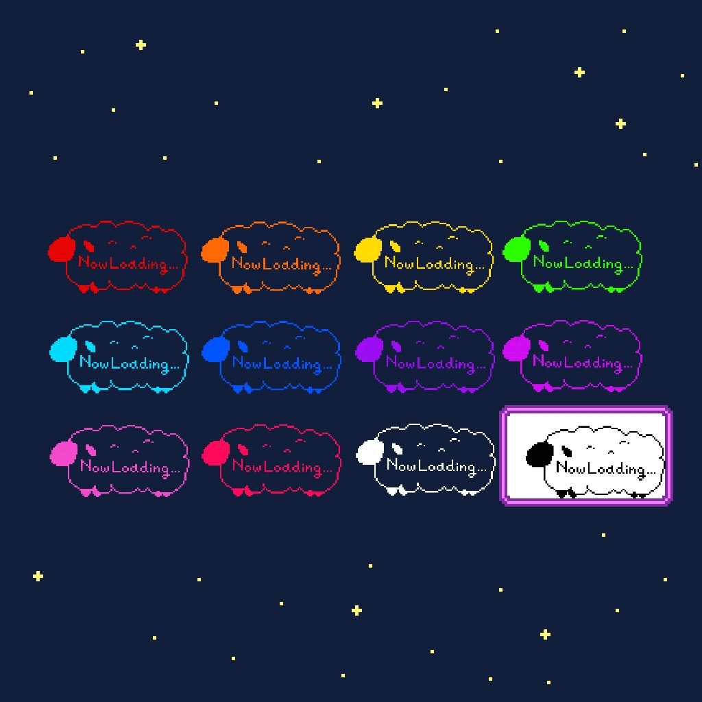 【配信素材】ローディング素材 ヒツジver 12色セット/無料版あり(白&黒)【ドット絵】