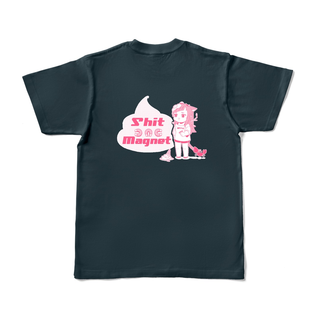 【猫耳オリジナルキャラ】Shit Magnet カラーTシャツ【ネイビー×ピンク】
