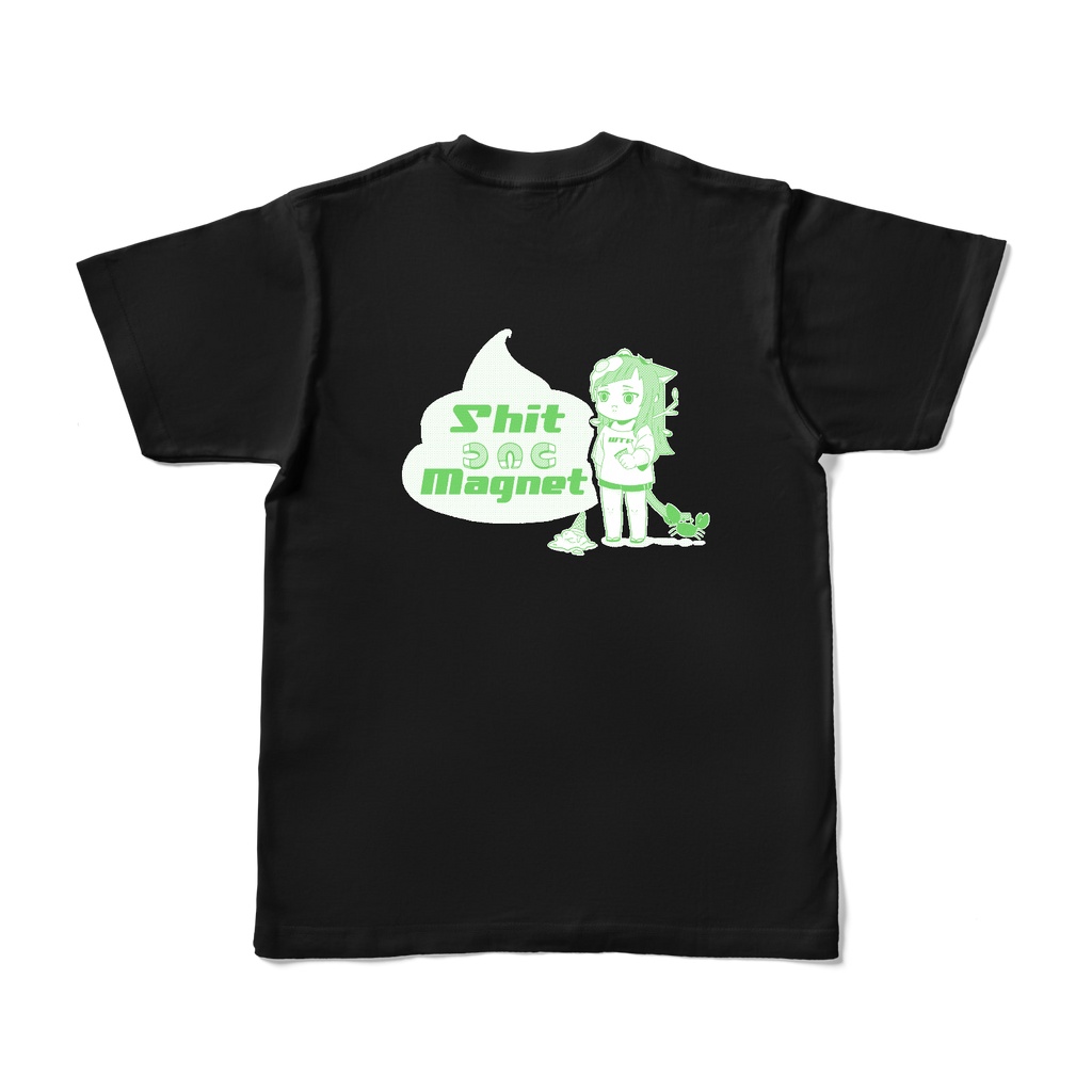 【猫耳オリジナルキャラ】Shit Magnet カラーTシャツ【ブラック×ライムグリーン】