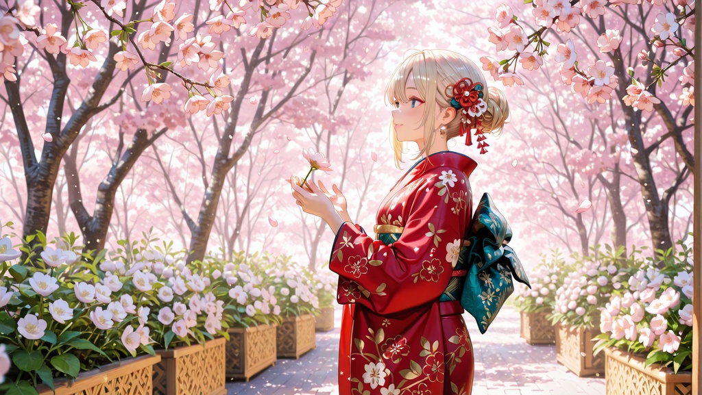 桜咲く　金髪碧眼美少女