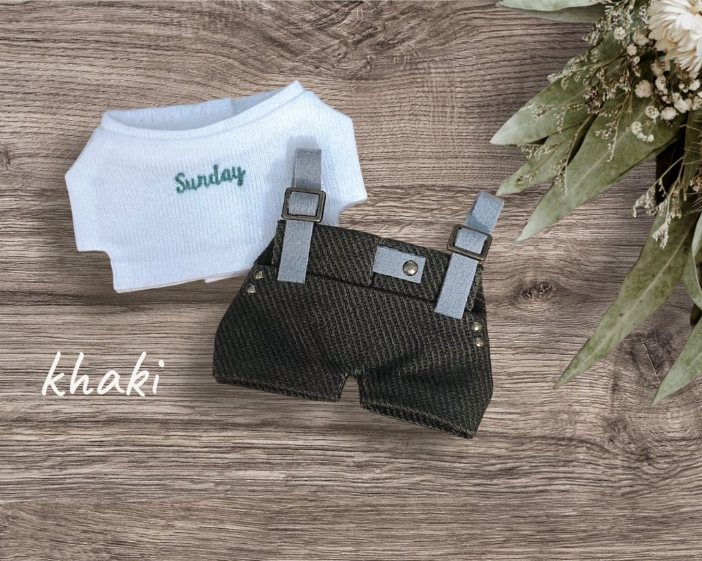 【10cmぬいサイズ】フロントベルトサロペットとTシャツのセット