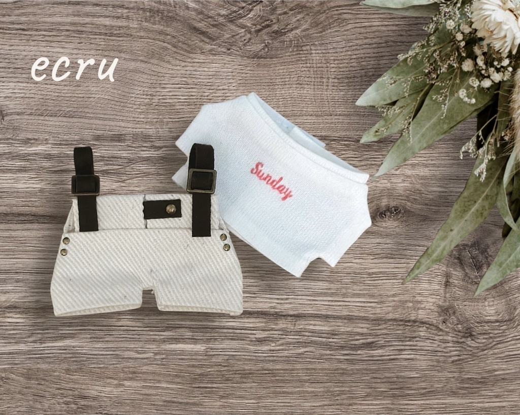 【10cmぬいサイズ】フロントベルトサロペットとTシャツのセット