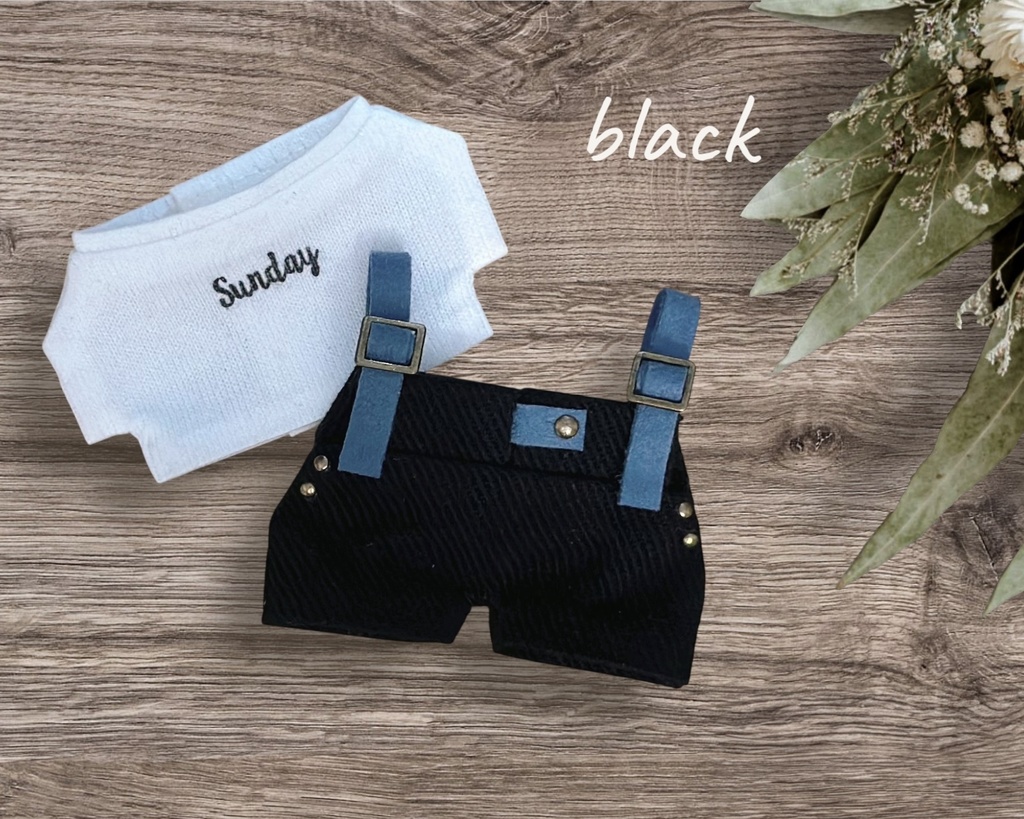 【10cmぬいサイズ】フロントベルトサロペットとTシャツのセット