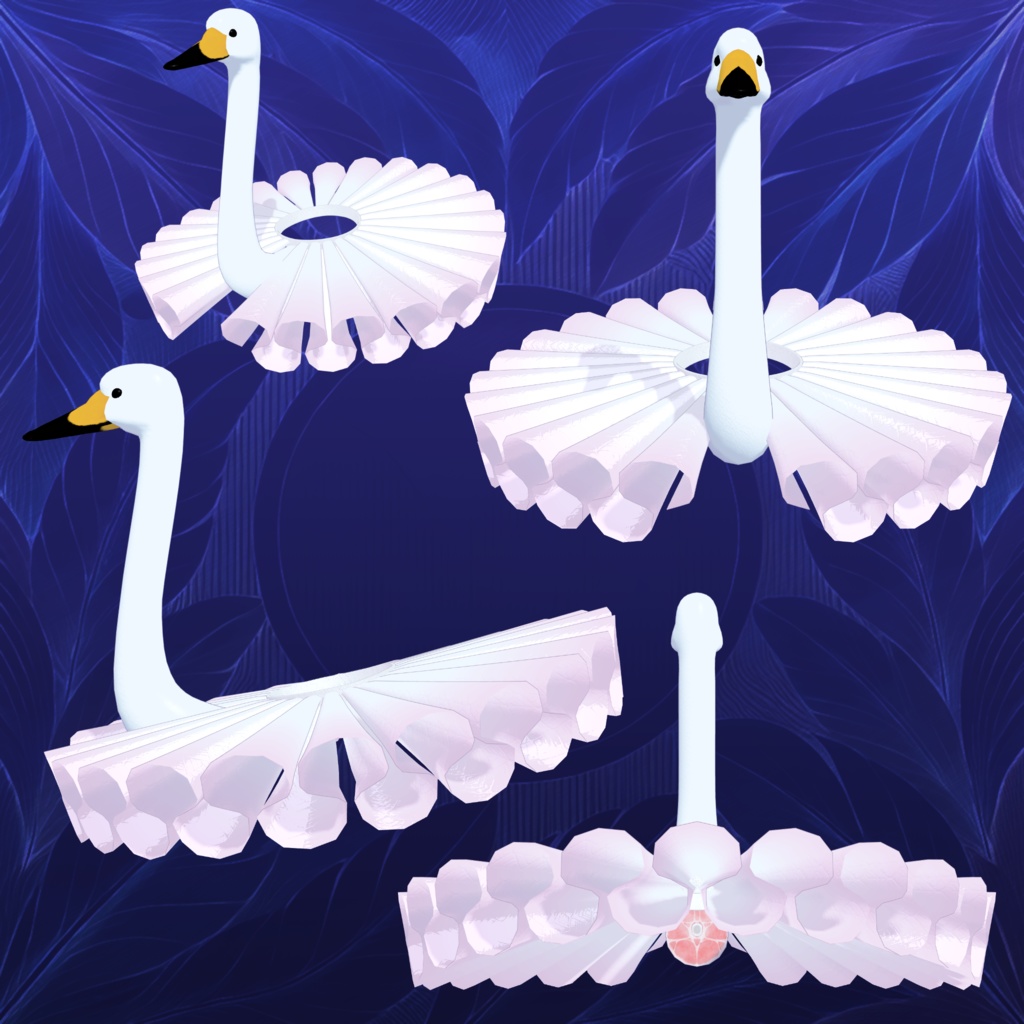 【3D小物】アヒルさんと白鳥さんとダチョウさんとフラミンゴさんのチュチュ❤