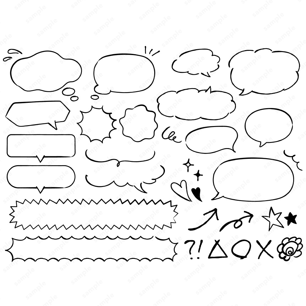 シンプルな手書き吹き出しイラストセット 白黒