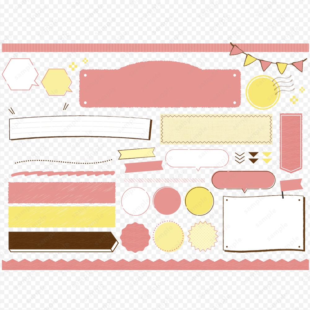 ピンクの線画フレームイラスト デザインセット