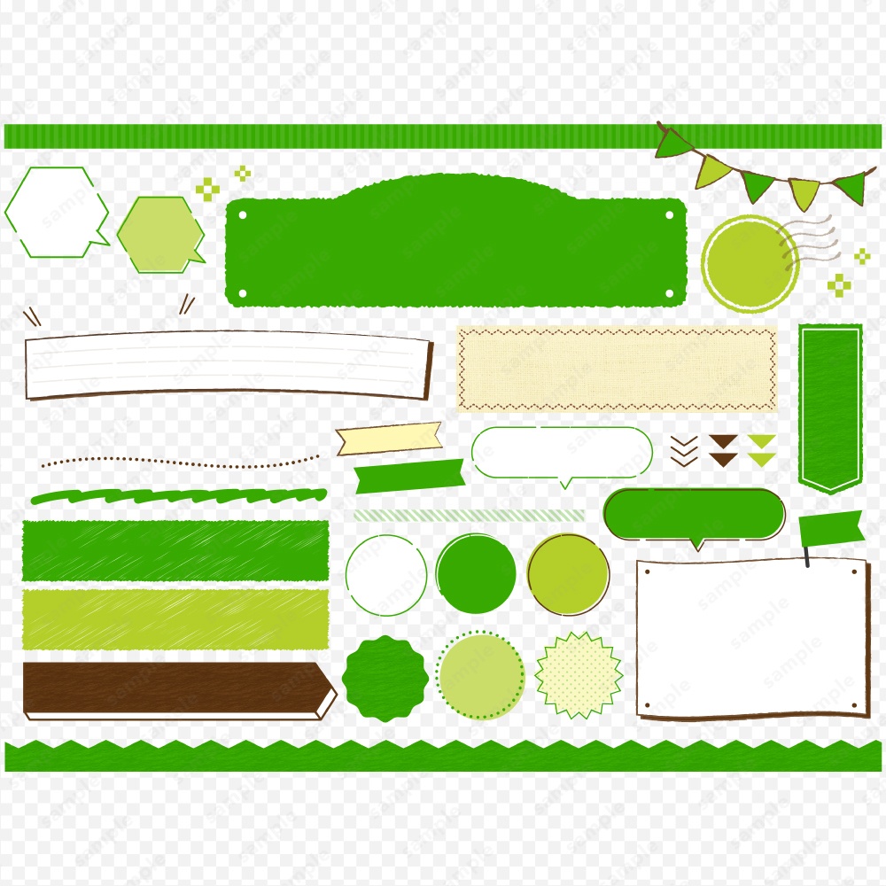 緑のシンプルな線画フレームイラストデザインセット