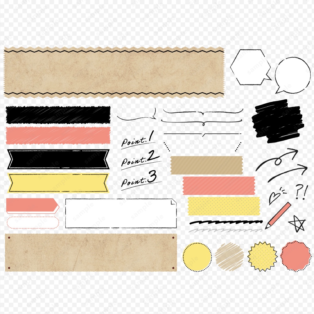 おしゃれなクラフト風あしらいイラストセット 手書きフレーム ピンク