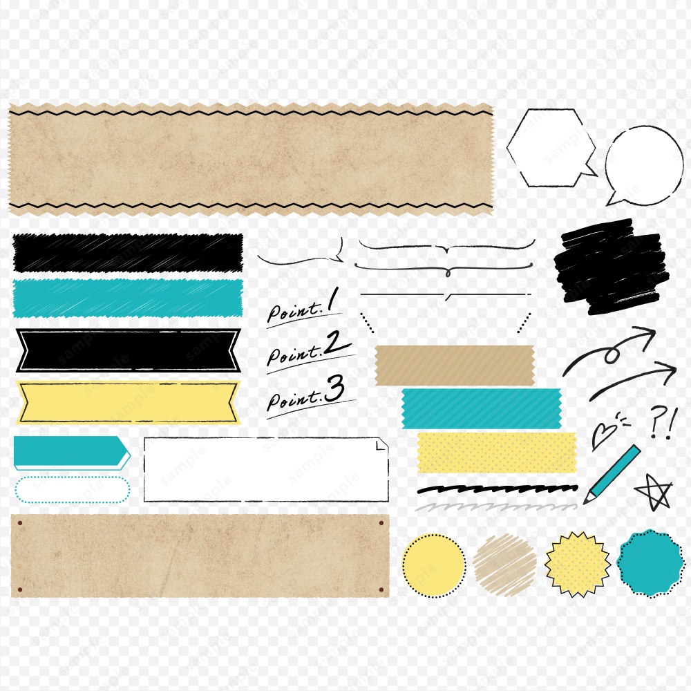 おしゃれなクラフト風あしらいイラストセット 手書きフレーム ブルー