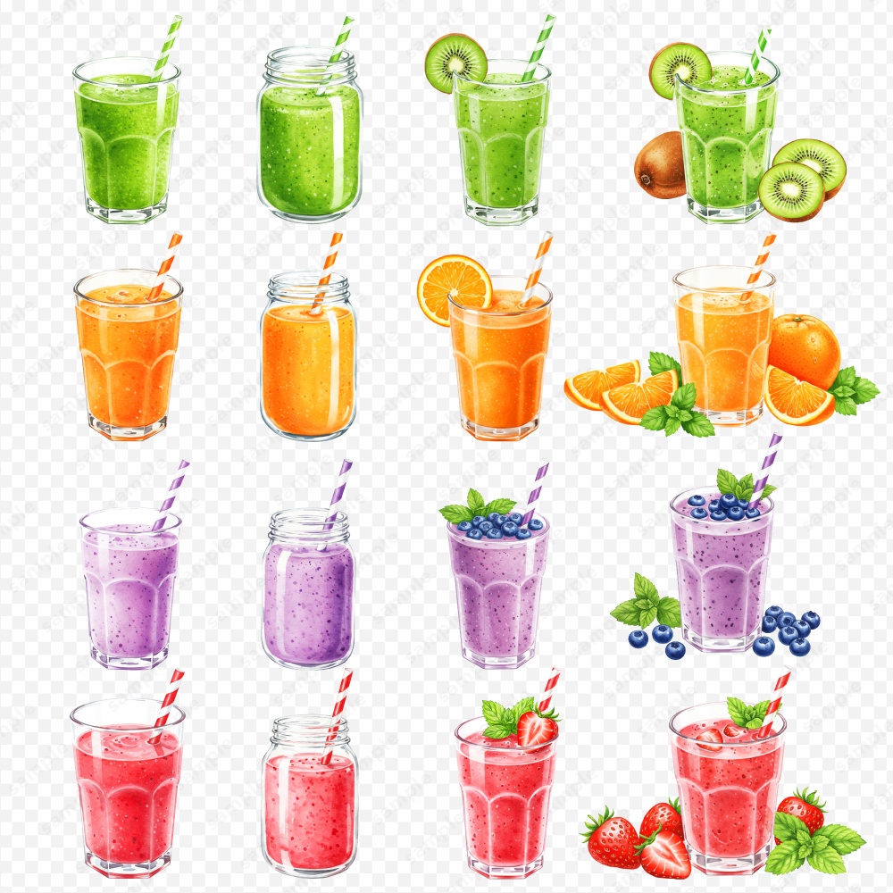 【透過素材】飲み物の色々な水彩風のイラスト / PNG素材ドリンク100点セット