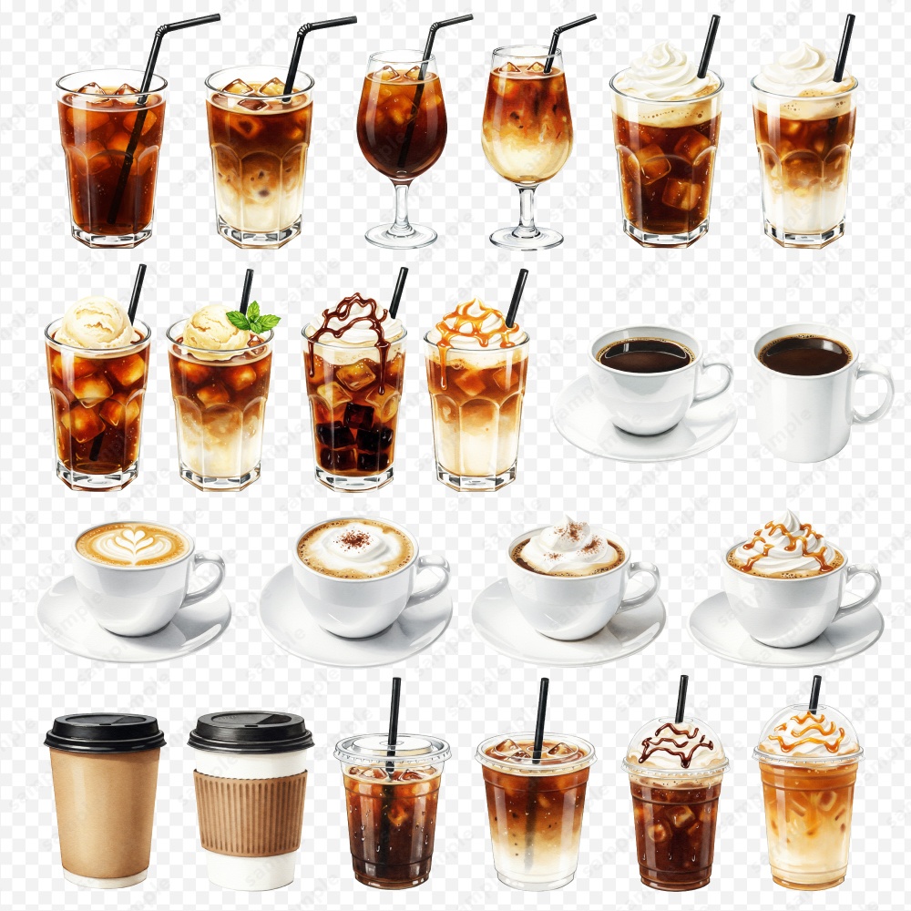 【透過素材】飲み物の色々な水彩風のイラスト / PNG素材ドリンク100点セット