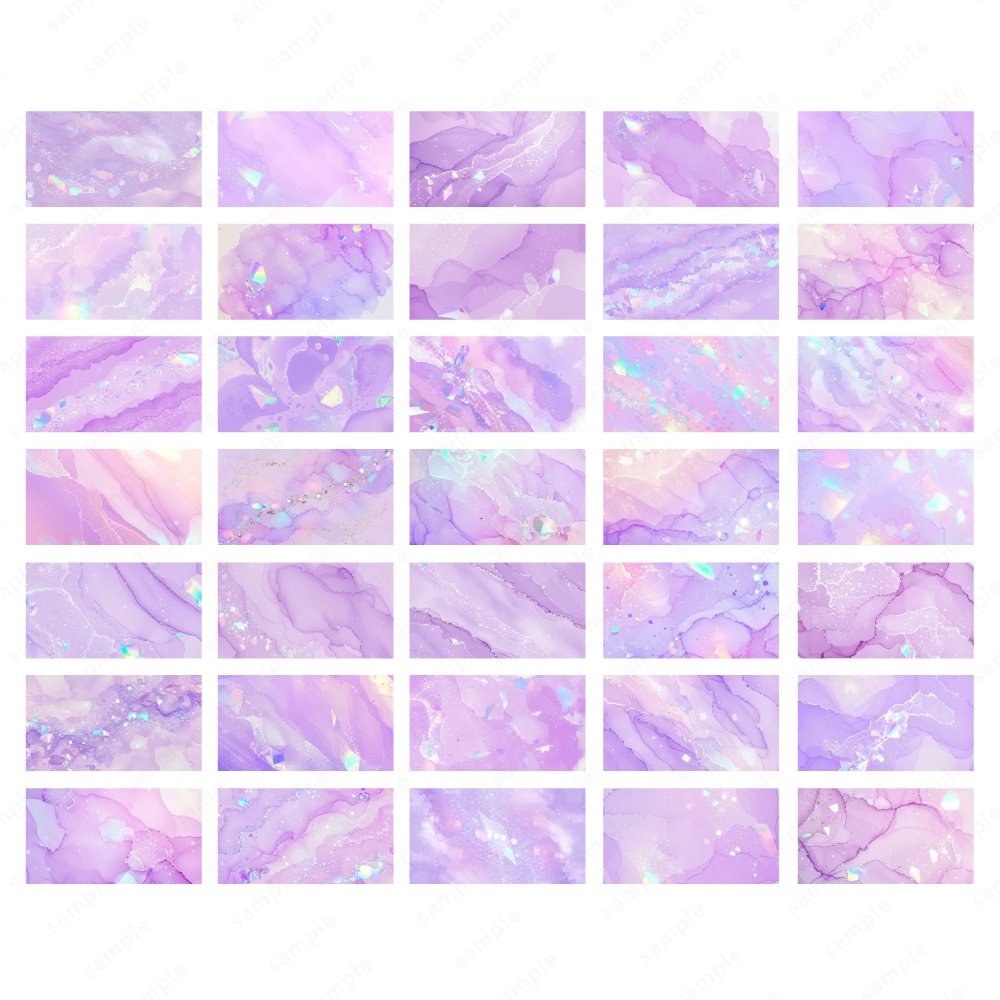 【背景素材】パープルのキラキラ宝石と水彩インクのテクスチャ100枚セット